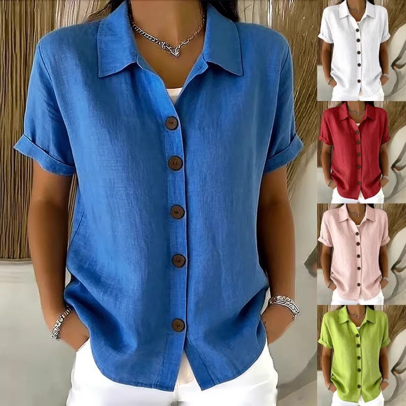 Women's Elegant Summer Cotton  - Linen Shirt Breathable ulasan dan harga