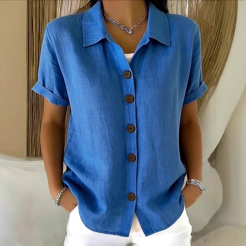 Women's Elegant Summer Cotton  - Linen Shirt Breathable ulasan dan harga