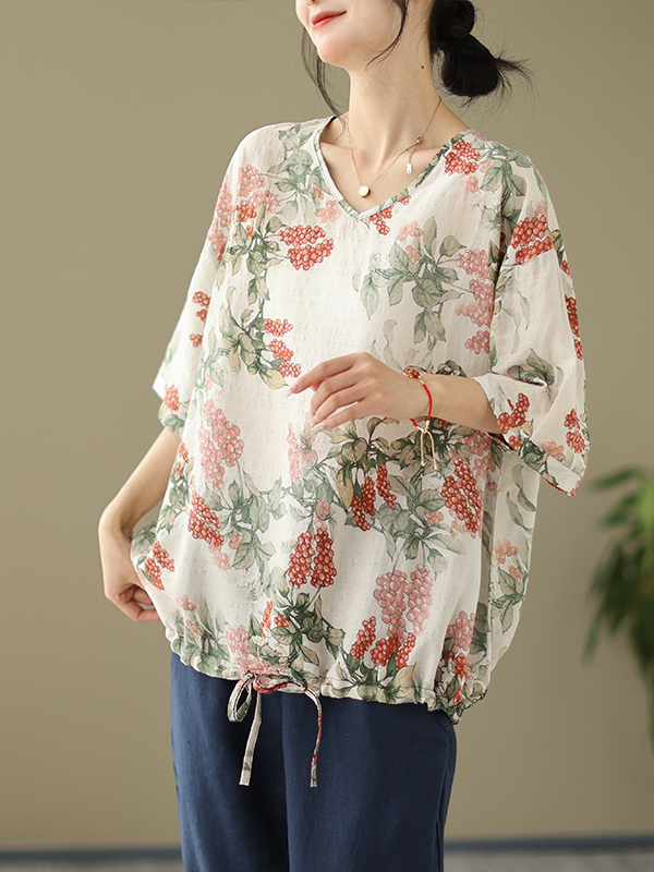 Summer Loose Cotton Linen Prin - Short Linen Drawstring ulasan dan harga