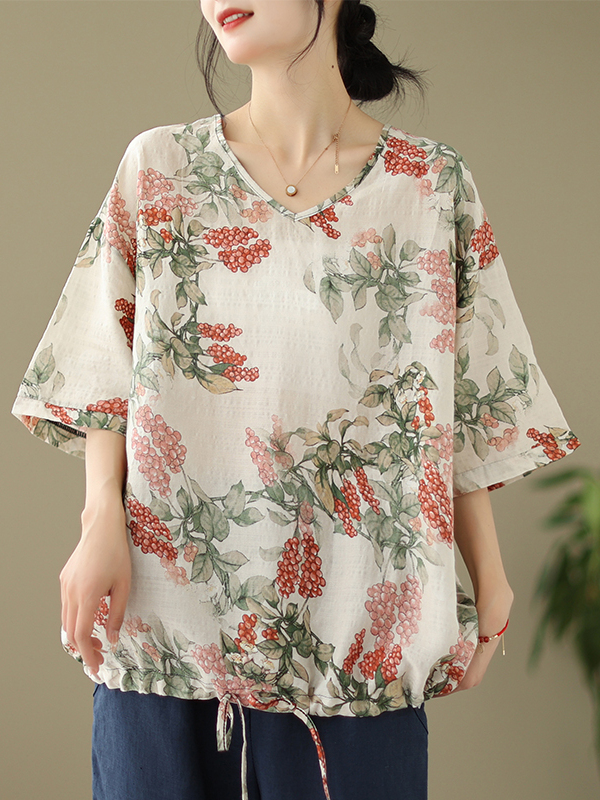 Summer Loose Cotton Linen Prin - Short Linen Drawstring ulasan dan harga