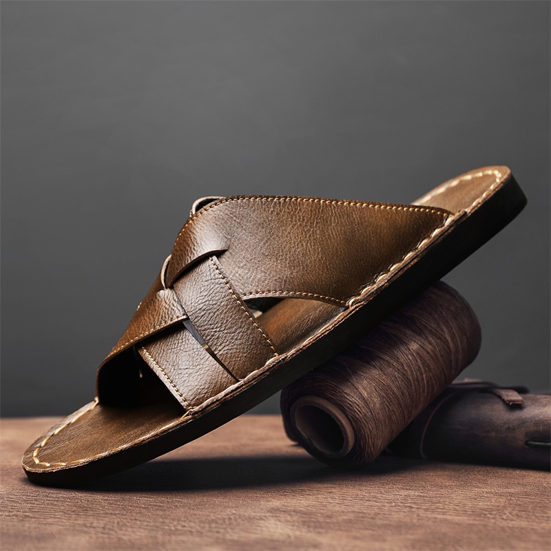 Fashion Genuine Leather Men Sl - Flip Flop Leather Men ulasan dan harga