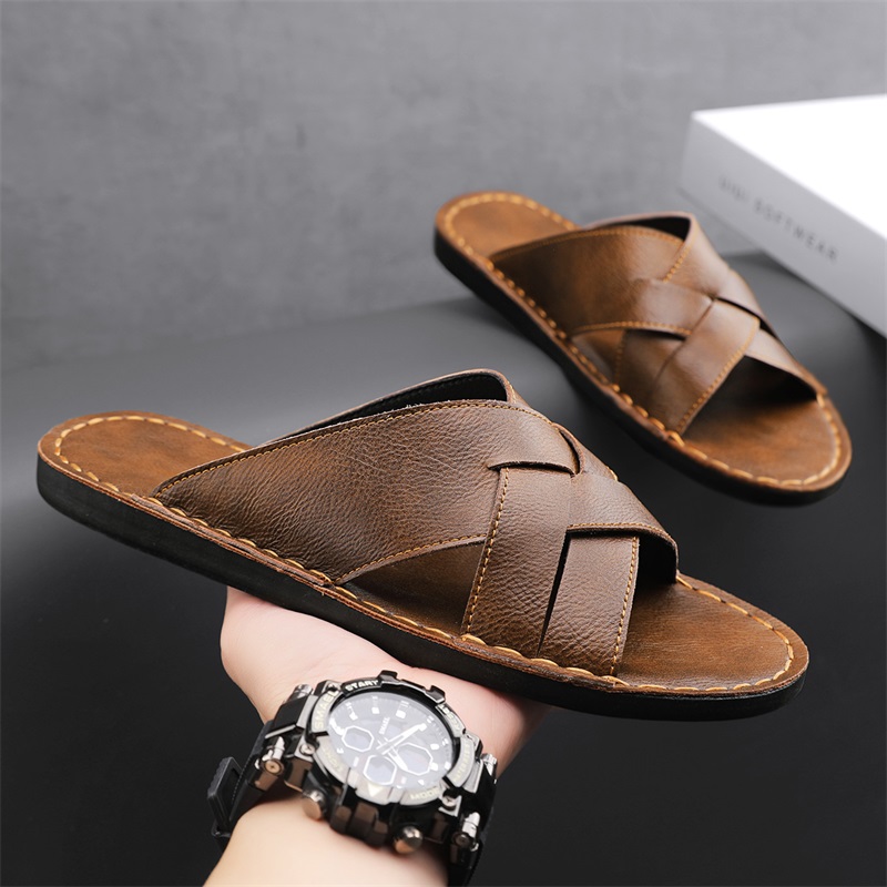 Fashion Genuine Leather Men Sl - Flip Flop Leather Men ulasan dan harga