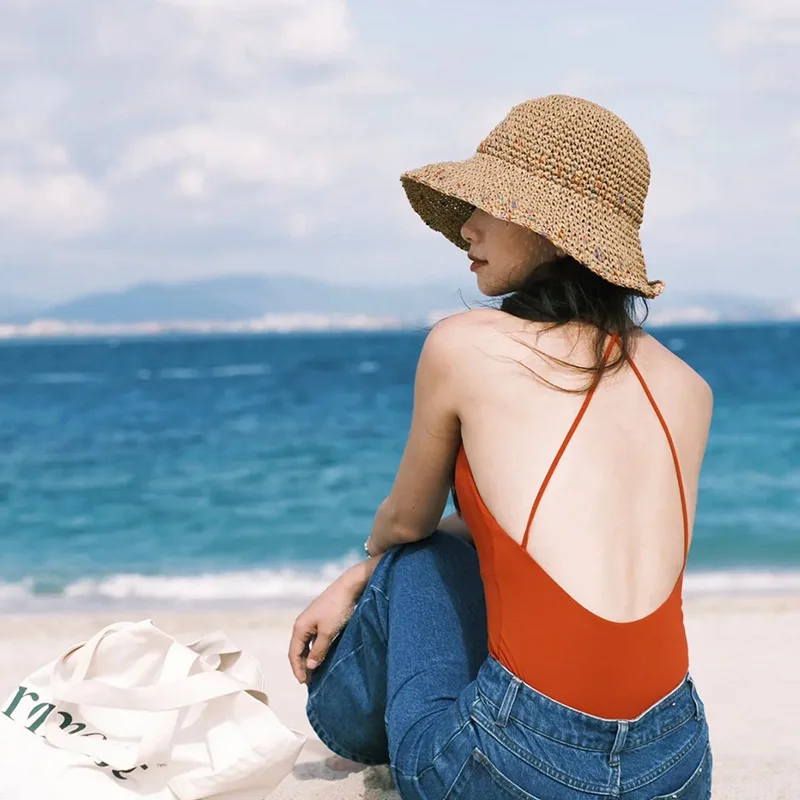 Summer Sun Hats for Women Stra - Bucket Hat Straw ulasan dan harga