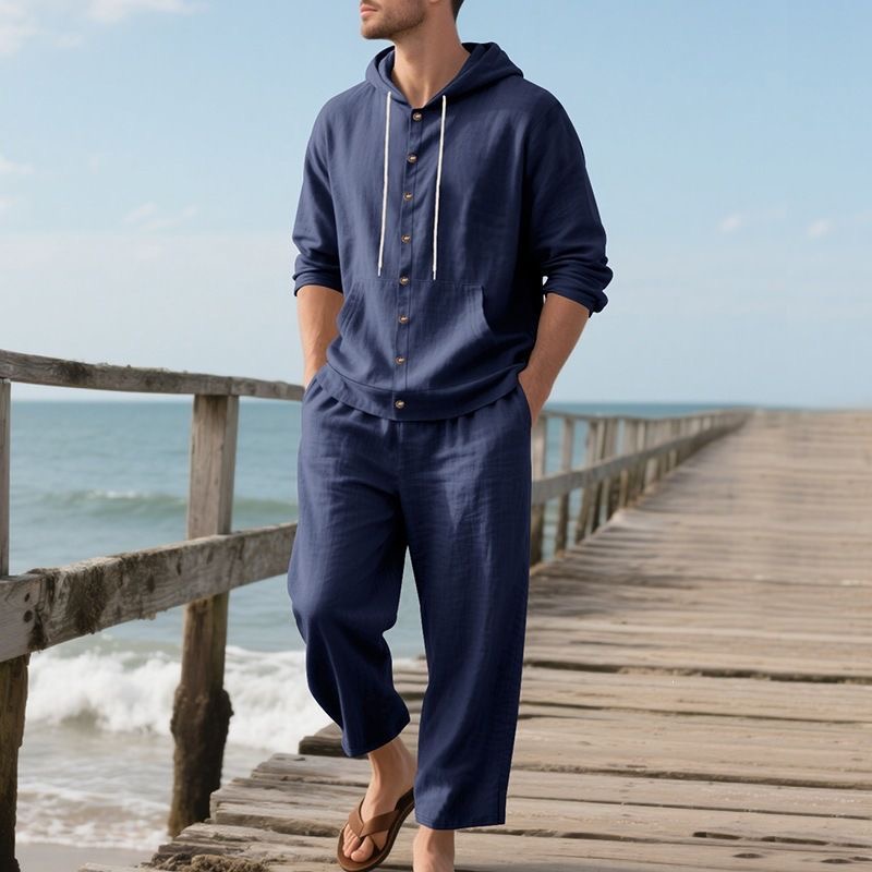 Men's Linen Beach Set Summer C - Linen Shirt Breathable ulasan dan harga