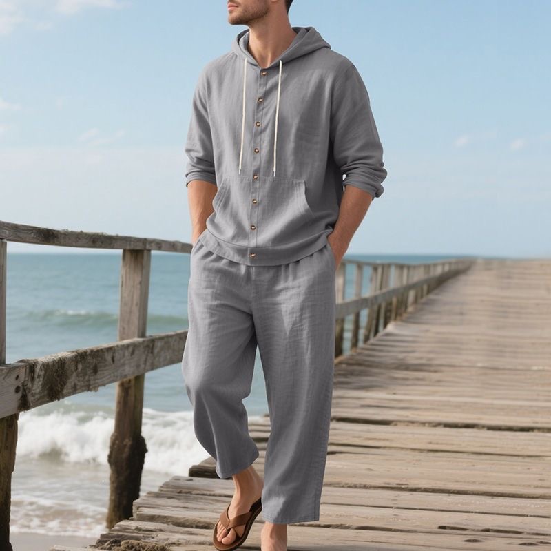 Men's Linen Beach Set Summer C - Linen Shirt Breathable ulasan dan harga